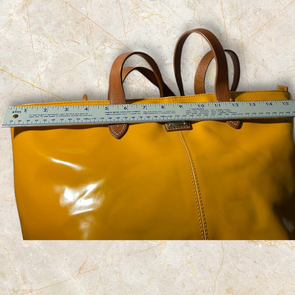 Dooney & Bourke Patent Leather Mustard Color Tote Bag - Picture 12 of 13